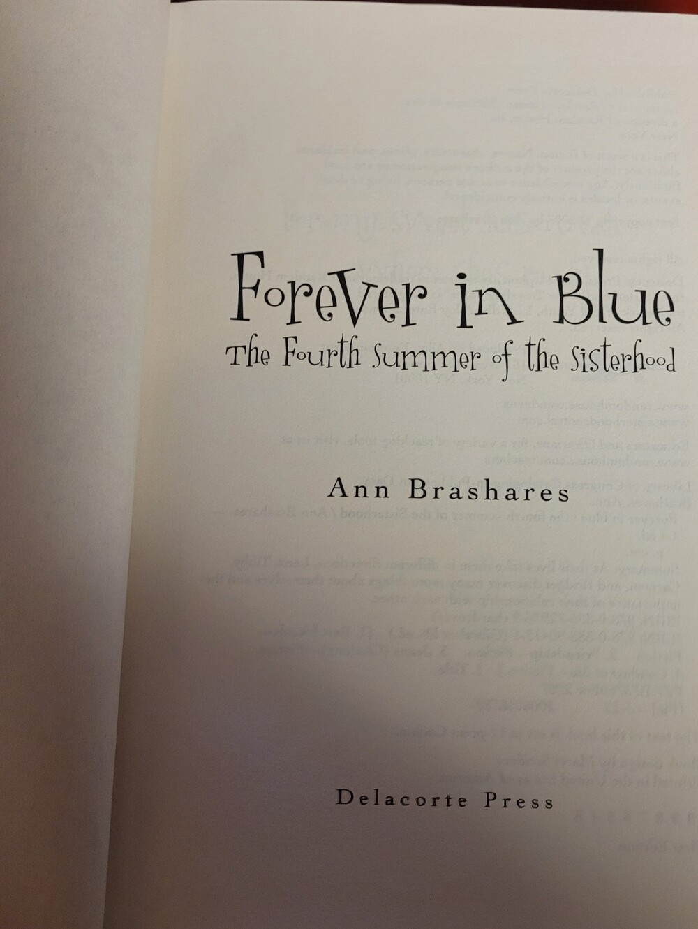 Forever in Blue by Ann Brashares - White Cover Title Page